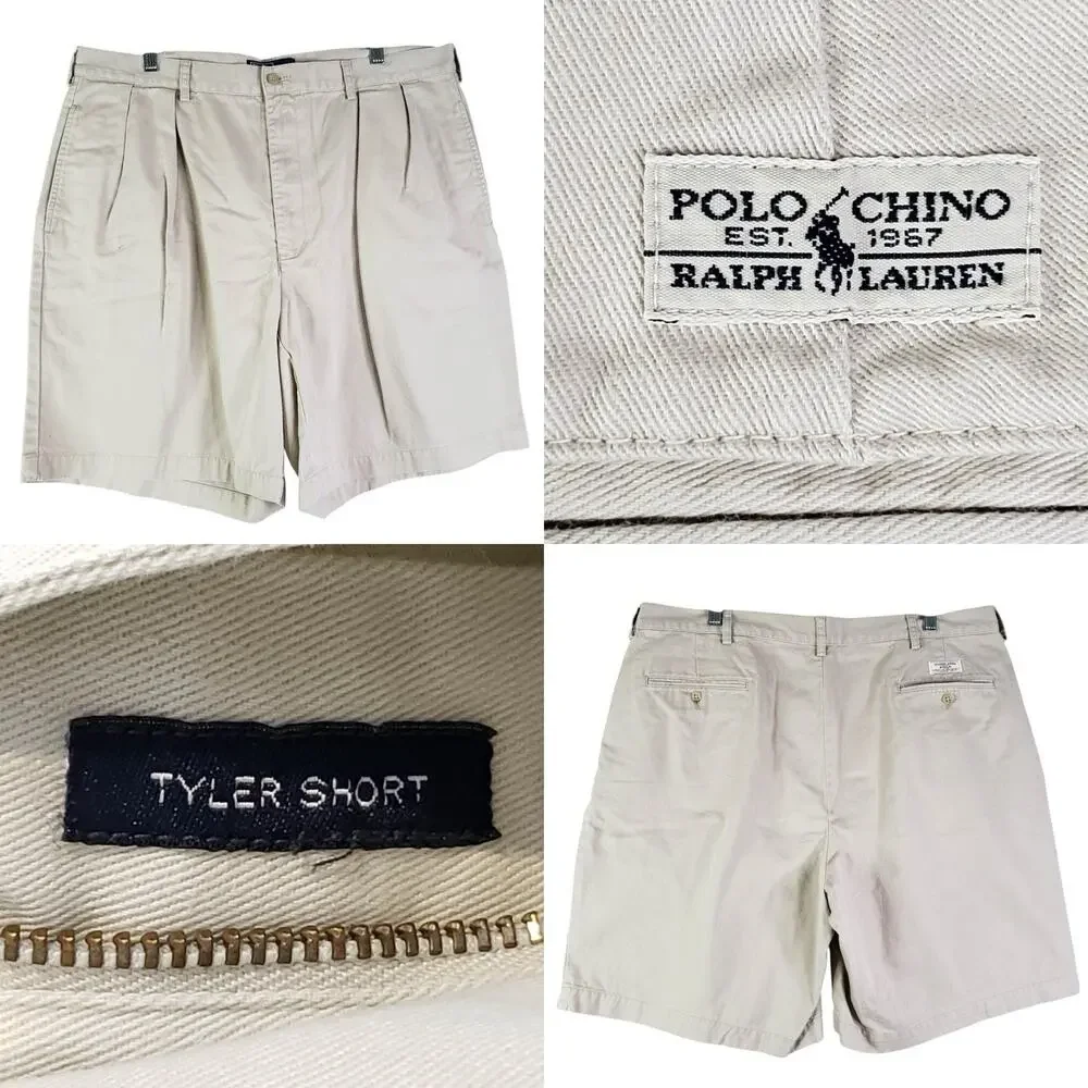 Vintage Polo Ralph Lauren Tyler Shorts Mens Size 40 Khaki Pleated Chino Cotton